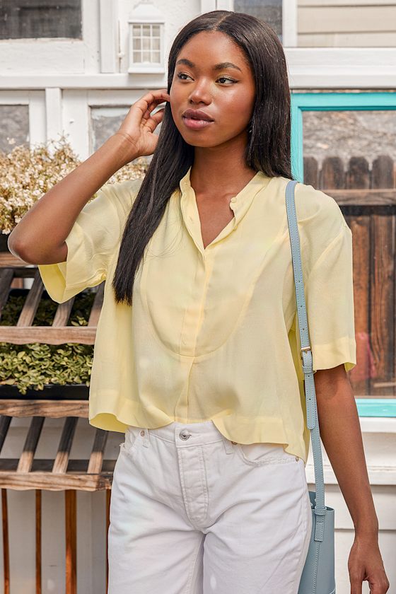 Get Started Yellow Button-Up Crop Top 8