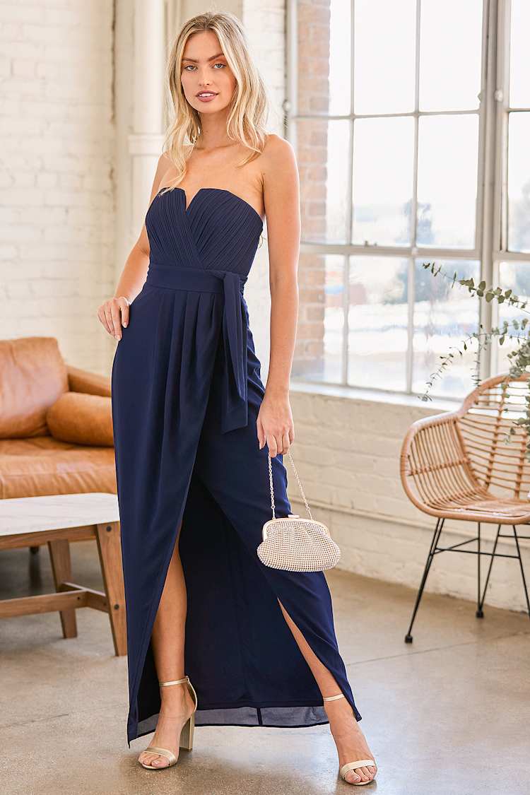 simple elegance dress Elegant Spaghetti Strap Silk Side Slit Midi Semi Formal Dress,Sexy Sli –  Simplepromdress main image 1