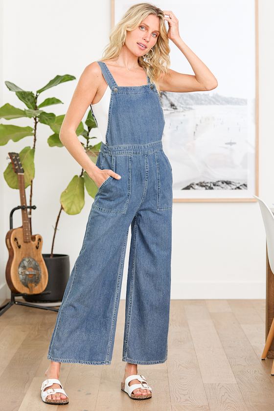 Paint by Numbers Medium Wash Striped Denim Overalls 6