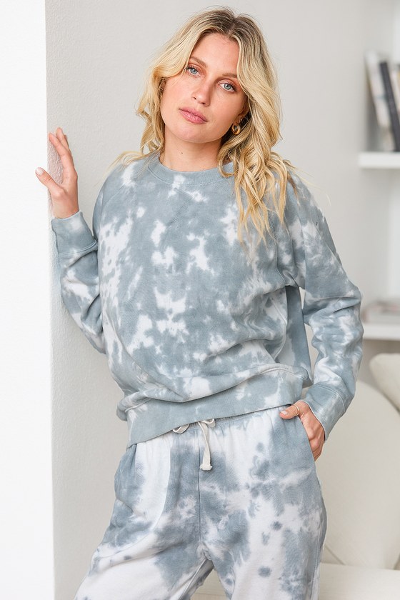Recycled Fleece Blue Tie Dye Crew Neck Sweatshirt