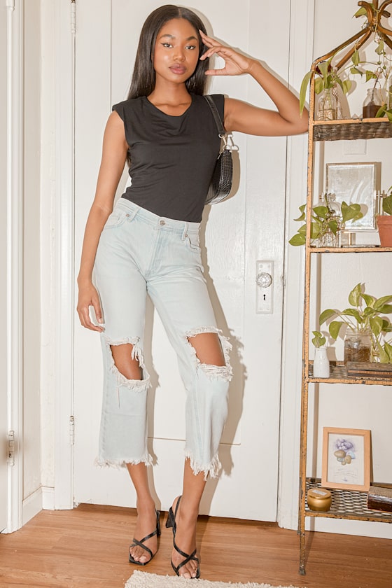 Maggie Light Blue Mid-Rise Distressed Jeans 4