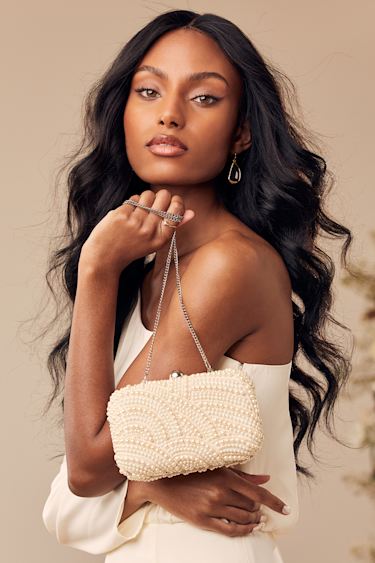 All the Splendor White Pearl Clutch