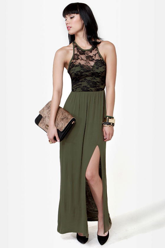 Cute Olive Green Dress - Maxi Dress 