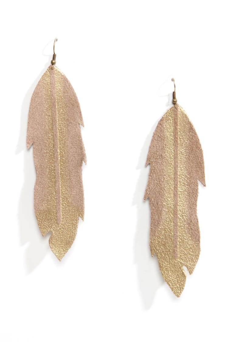 Champagne Suede Feather Earrings