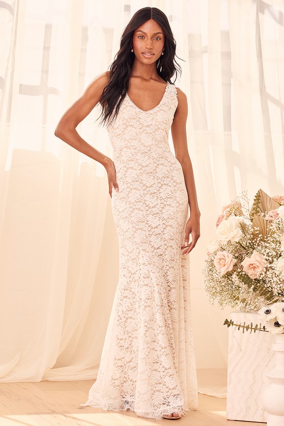 Love You for a Long Time White Lace Mermaid Maxi Dress