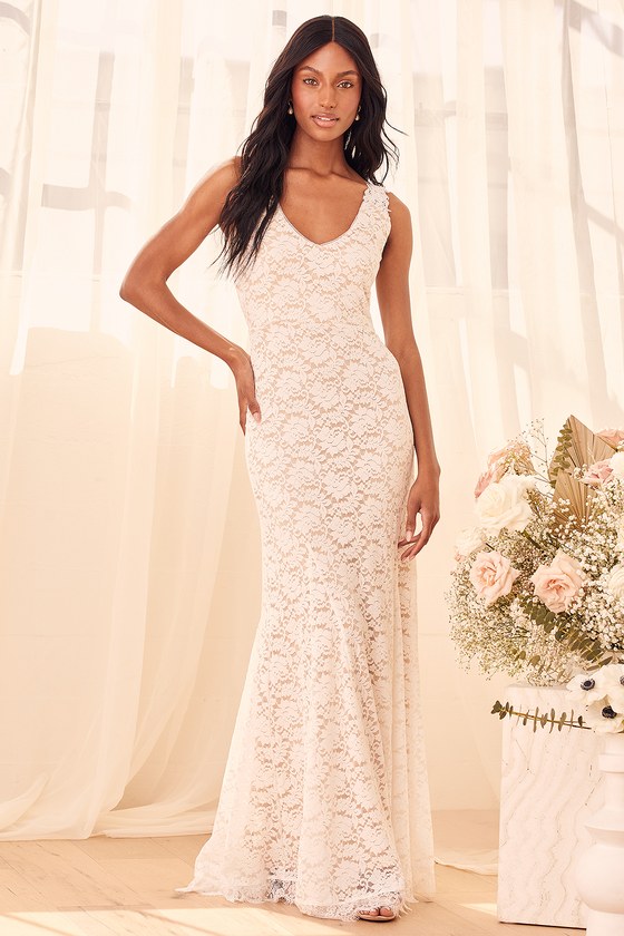 White Lace Maxi Mermaid Maxi Dress Mermaid Bridal Dress Lulus
