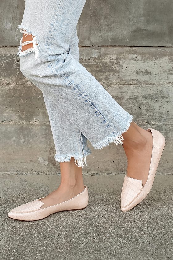 Blush Pink Loafers Leather Loafers CrocodileEmbossed Loafers Lulus