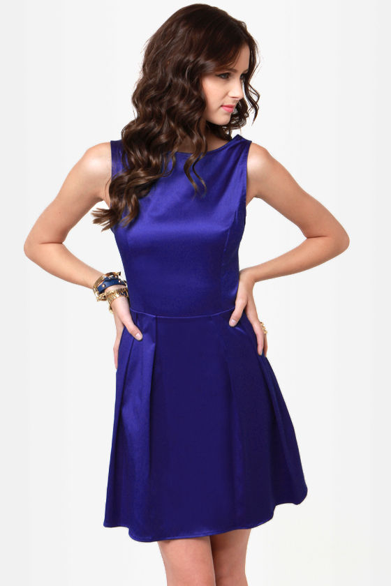 blue satin skater dress