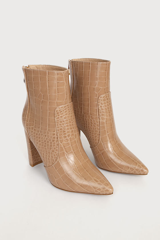 Kourt Medium Nude Crocodile-Embossed High Heel Booties 2