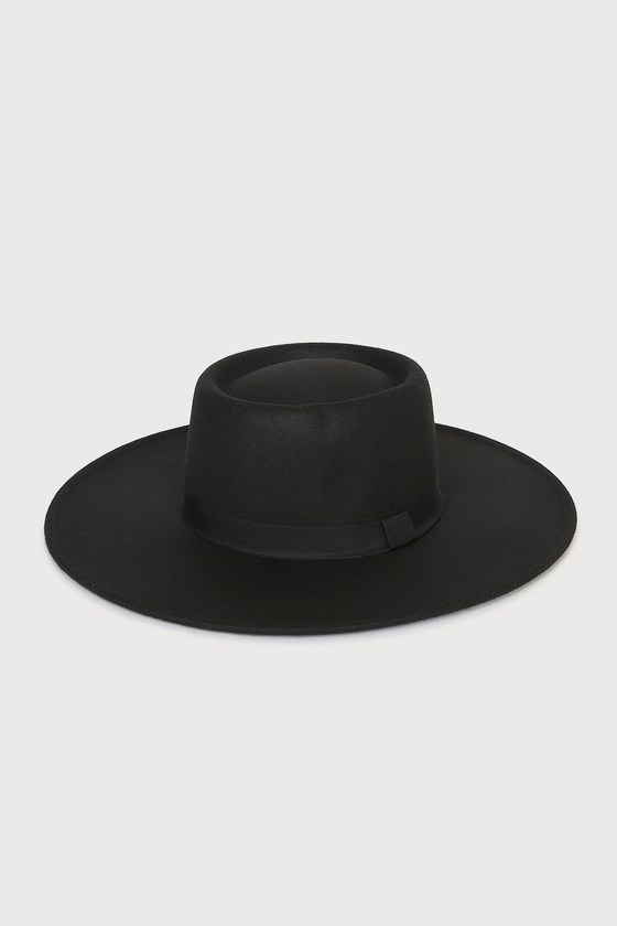 Onto Something New Black Felt Wide Brim Boater Hat