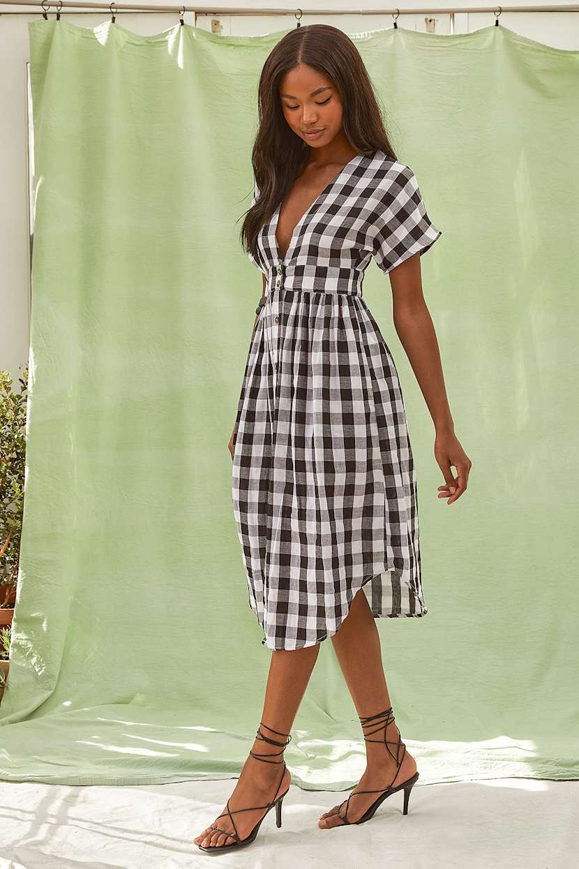 knee length dresses for ladies Ambrose Midi Dress in Black and White Gingham main image 1