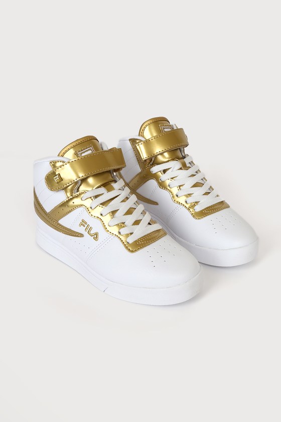 Vulc 13 Anodized White and Metallic Gold High-Top Sneakers