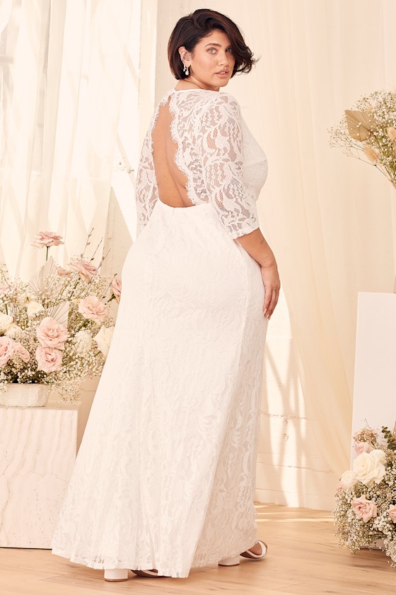 Adley White Lace Three-Quarter Backless Maxi Dress 13