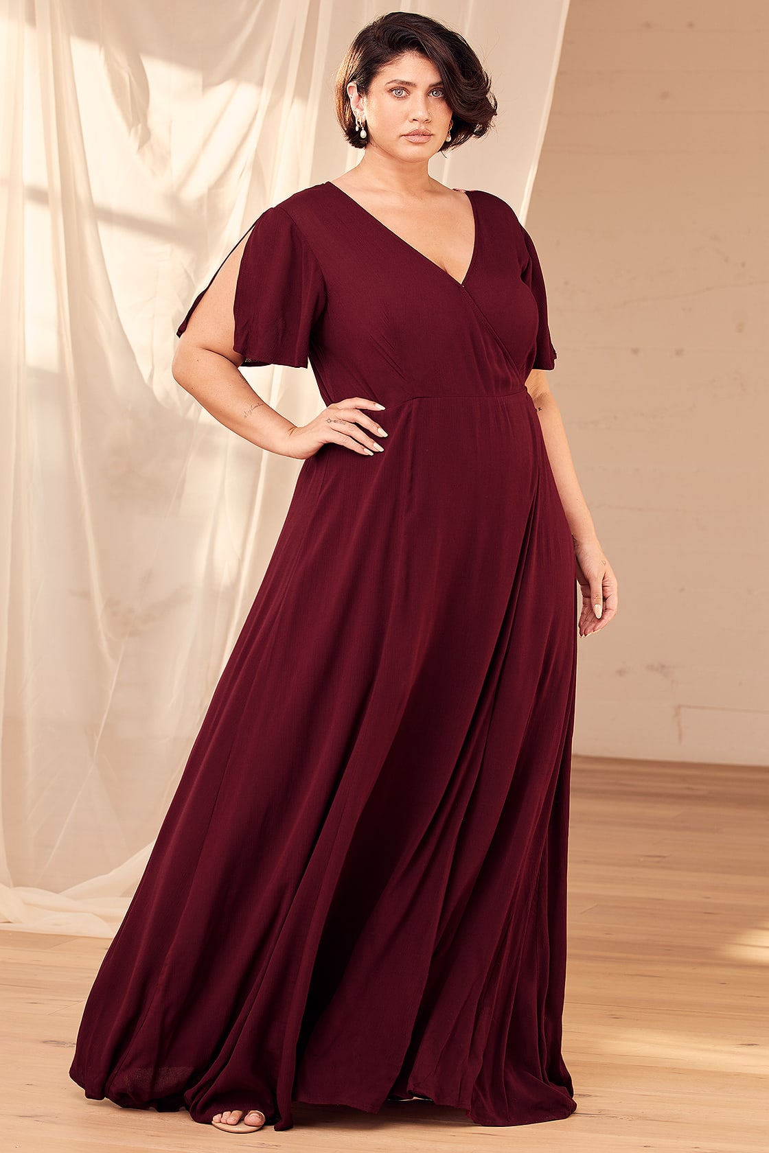 Plus Size Burgundy Black Tie Wedding Guest Dress