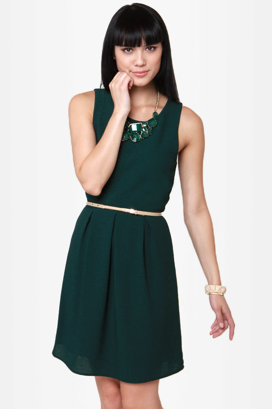 Cute Dark Green Dress - Skater Dress - Sleeveless Dress - $46.00 - Lulus