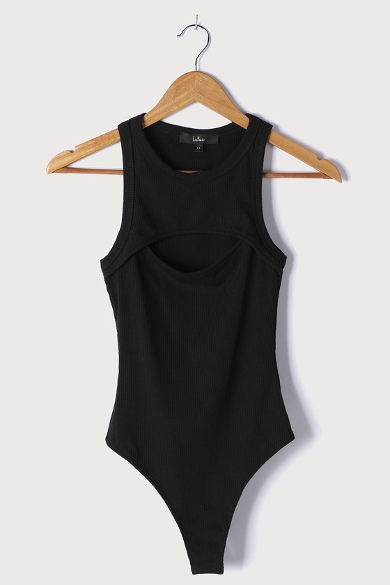 Black Ribbed Bodysuit - Cutout Bodysuit - Sleeveless Bodysuit - Lulus