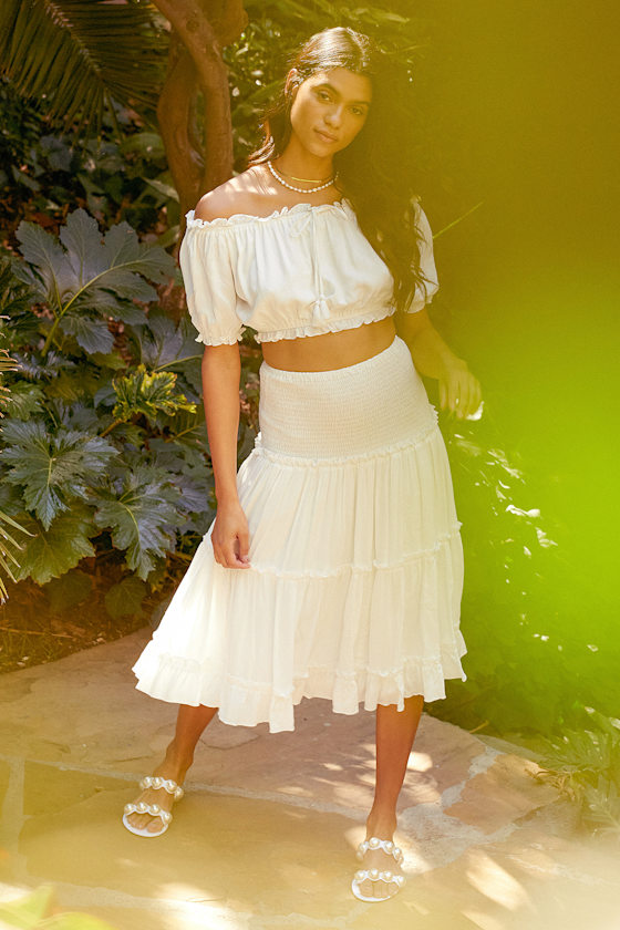Summer Feeling White Smocked Tiered Midi Skirt 6