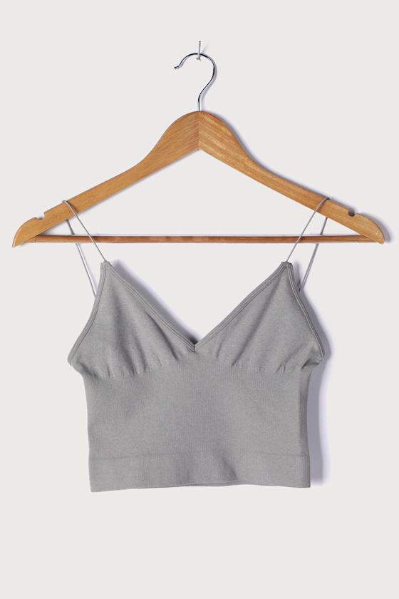 Brami Heather Grey Ribbed V-Neck Bra Top 9