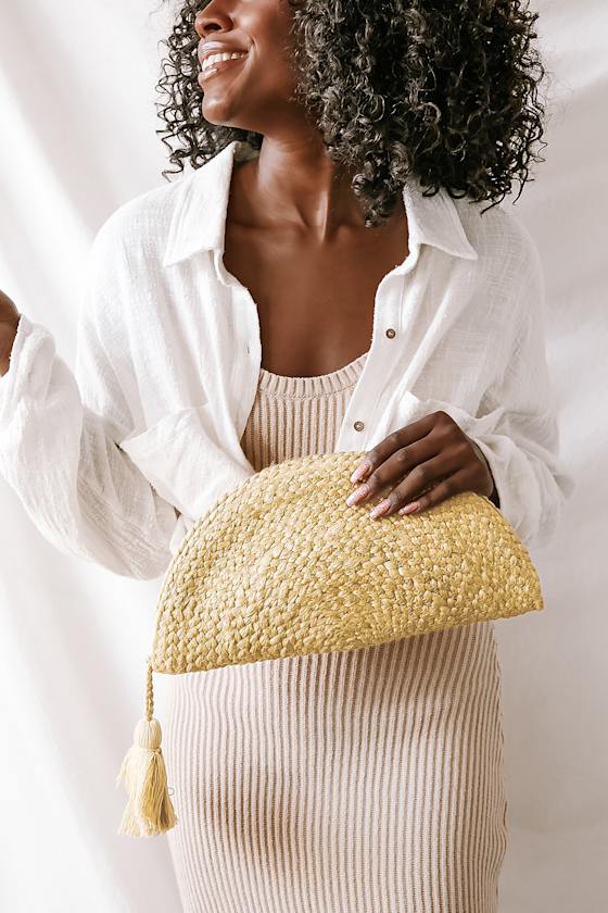Just Wanna Have Sun Yellow Woven Half Moon Clutch 1