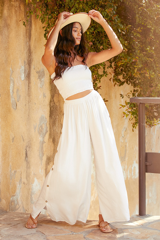 Cream Wide Leg Cotton Pants | Lotus and Luna - LotusAndLuna