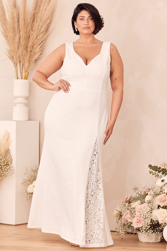 Take a Vow White Lace Sleeveless Mermaid Maxi Dress 9