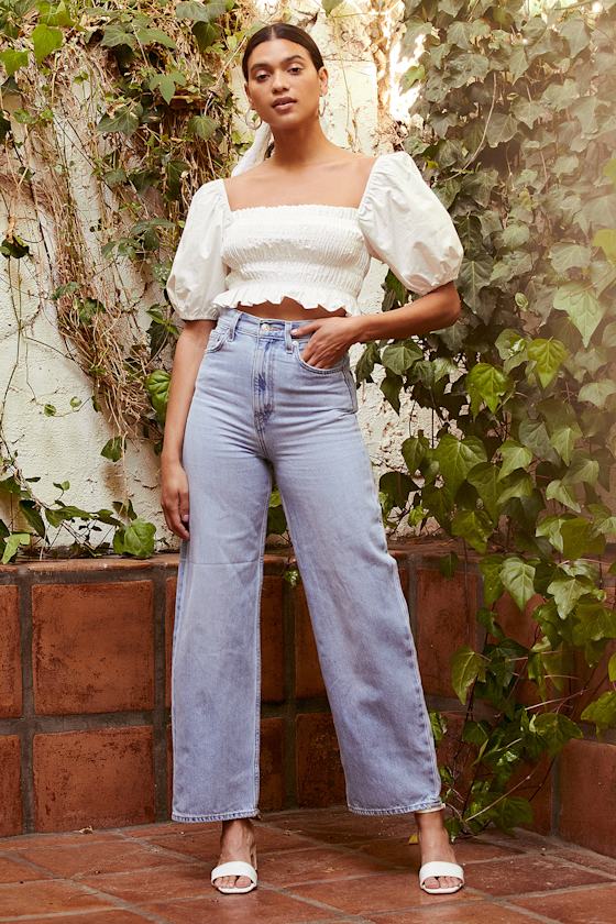 Fresh Outlook White Smocked Puff Sleeve Crop Top 1