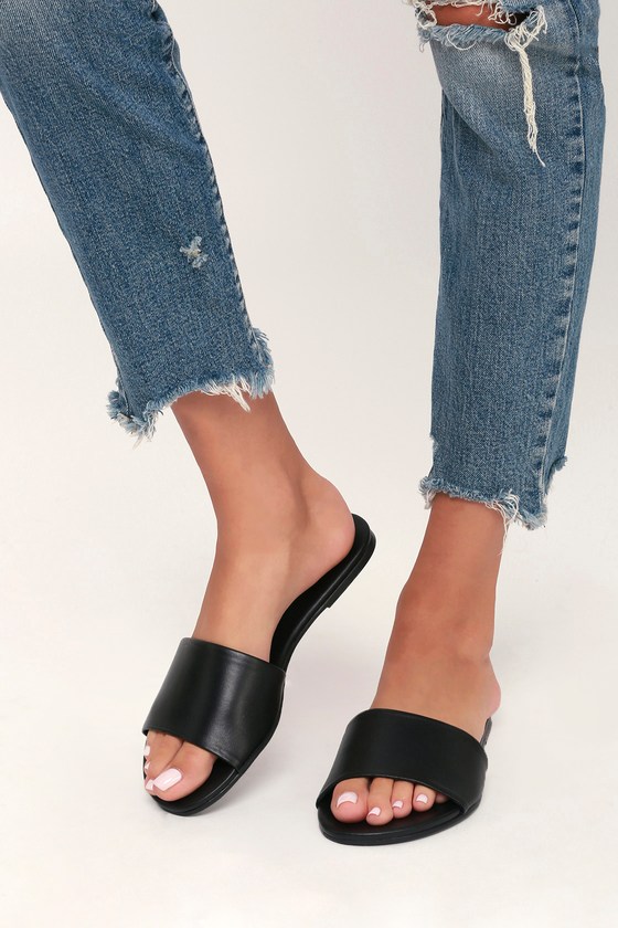Tara Black Nappa Leather Slide Sandals