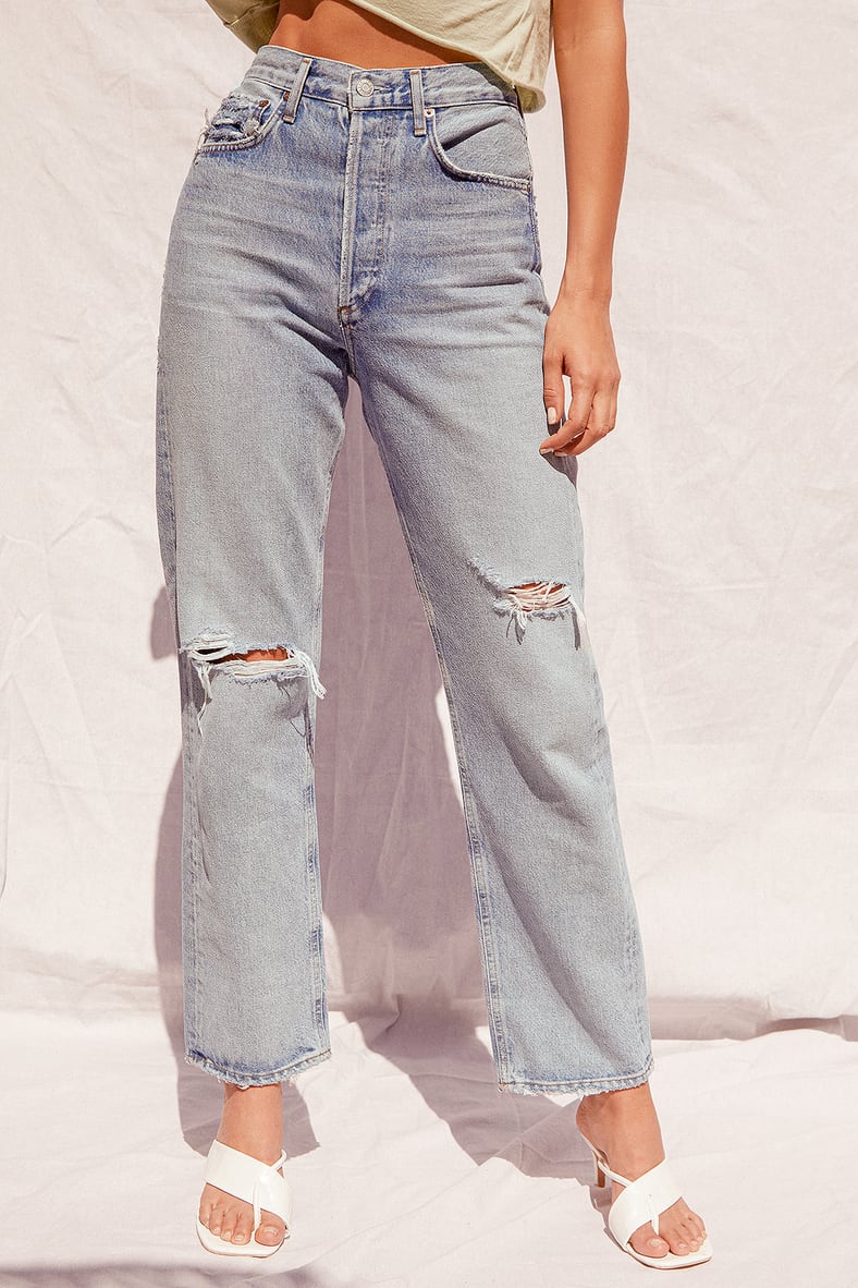 90s Mid Rise Light Wash Loose Fit Distressed Jeans