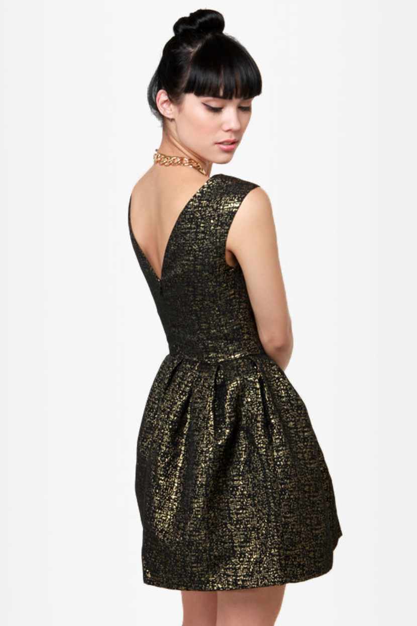 Fancy Brocade Dress - Black and Gold Dress - Cocktail Dress - $44.00 - Lulus Fancy Brocade Dress - Black and Gold Dress - Cocktail Dress - $44.00 - Lulus