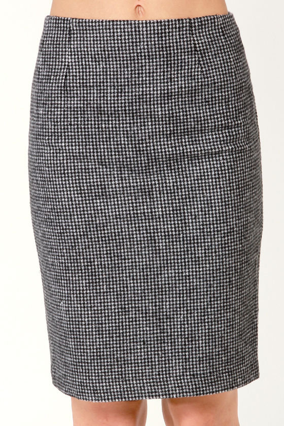 Cute Houndstooth Skirt Black Skirt Pencil Skirt 3300