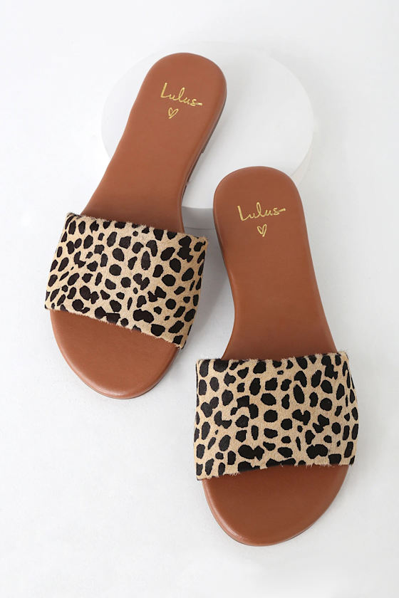 Tara Leopard Calf Hair Leather Slide Sandals 5
