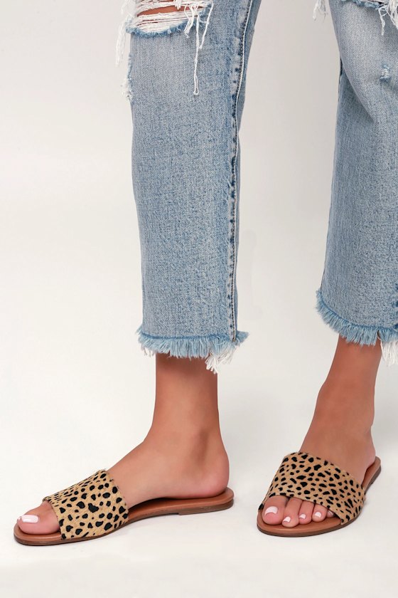 Tara Leopard Calf Hair Leather Slide Sandals 3
