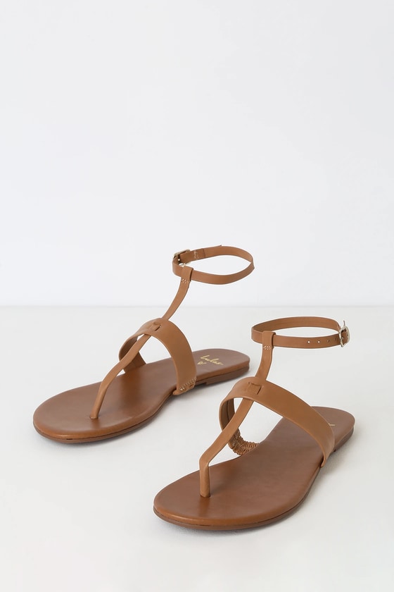 Cute Cognac Sandals - Vachetta Leather Sandals - Flat Sandals - Lulus