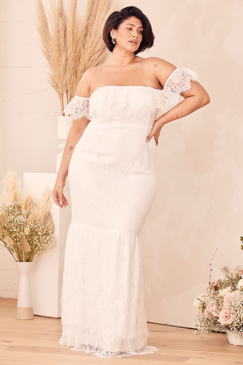 Chic White Maxi Dress - Off-The-Shoulder Lace - Lulus