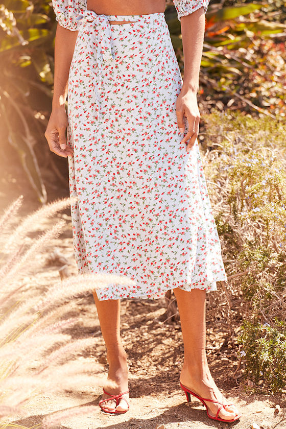 Sunny Expectations Blue Floral Print Midi Wrap Skirt 5