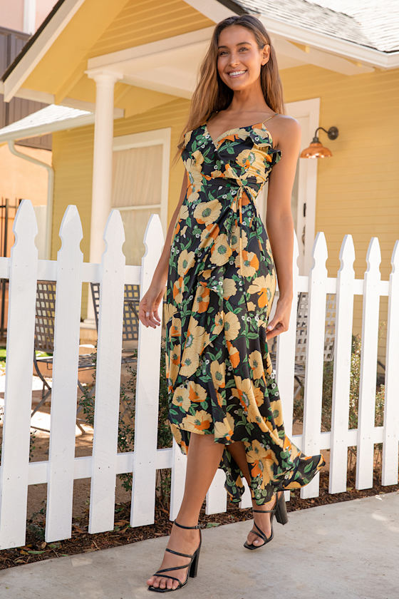 high low black floral dress