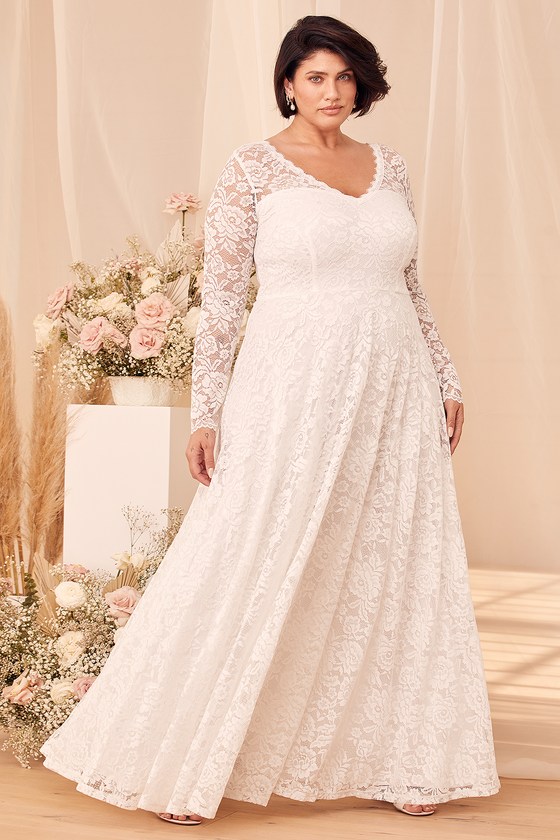 Long sleeve white deals lace dress plus size
