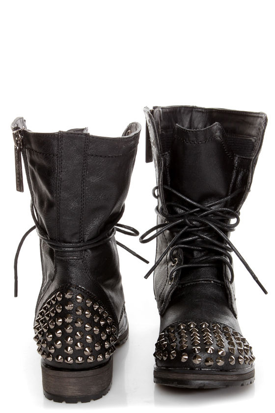 black lace up boots with studs
