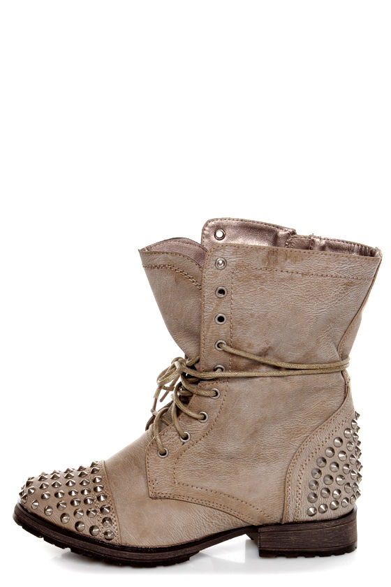Georgia 28 Ice Taupe Studded Lace-Up Combat Boots