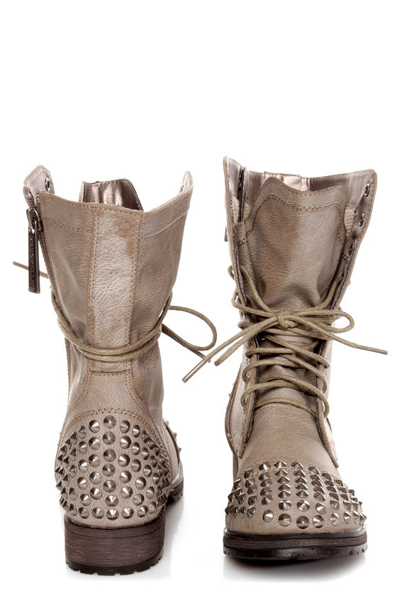 Georgia 28 Ice Taupe Studded Lace-Up Combat Boots