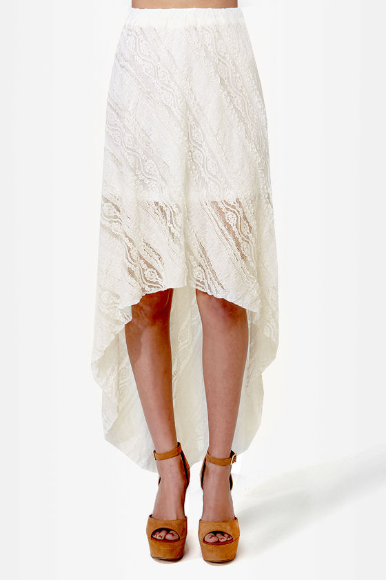 Sweeten the Deal Ivory High-Low Lace Skirt