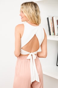 Let's Tie It White Tie-Back Cropped Tank Top