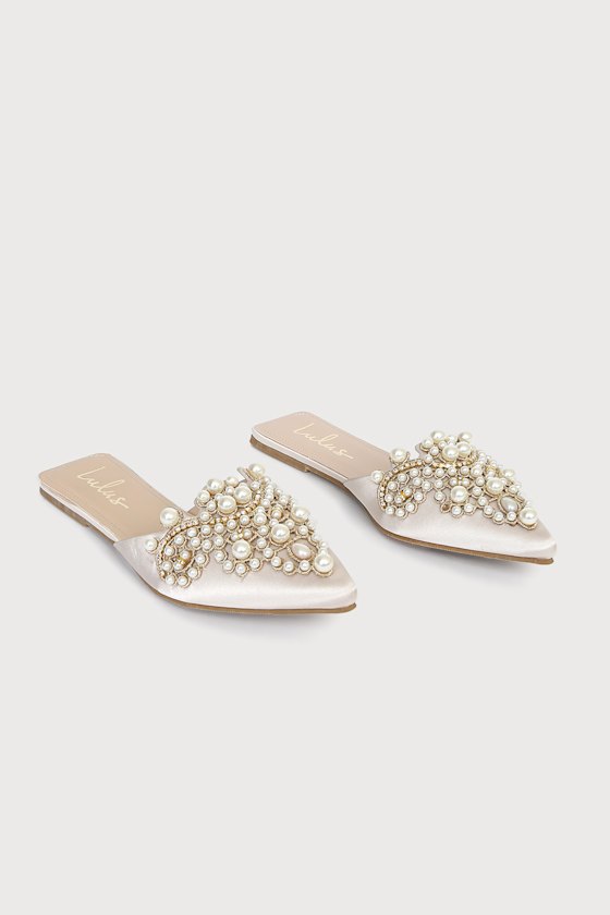 pointed toe faux pearl decor flats