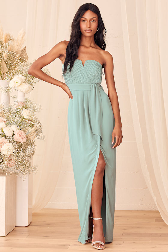 Strapless Maxi Dresses with Sweetheart Dusty Sage