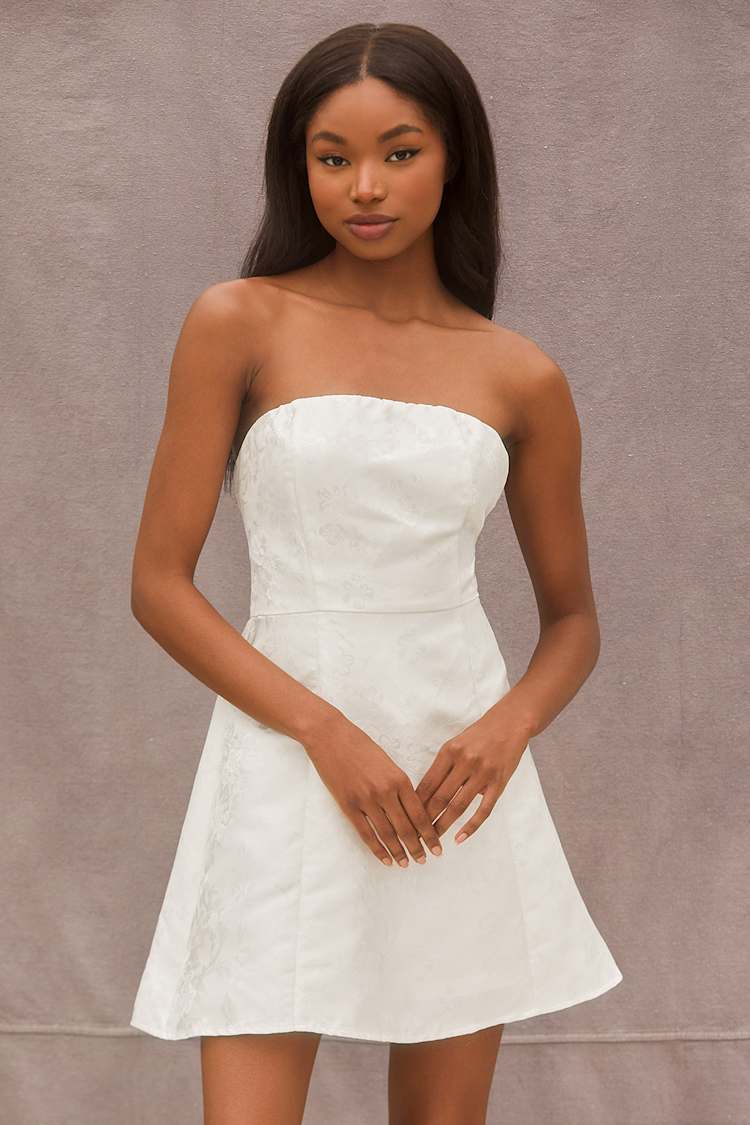chinese dress ladies Venus Strapless Ruffle Mini Dress • Shop American Threads Dress Boutique Light Blue / S main image 1