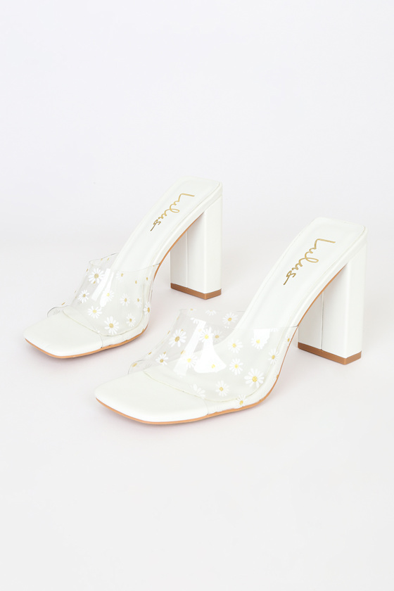 Viona White Floral Print High Heel Sandals 2