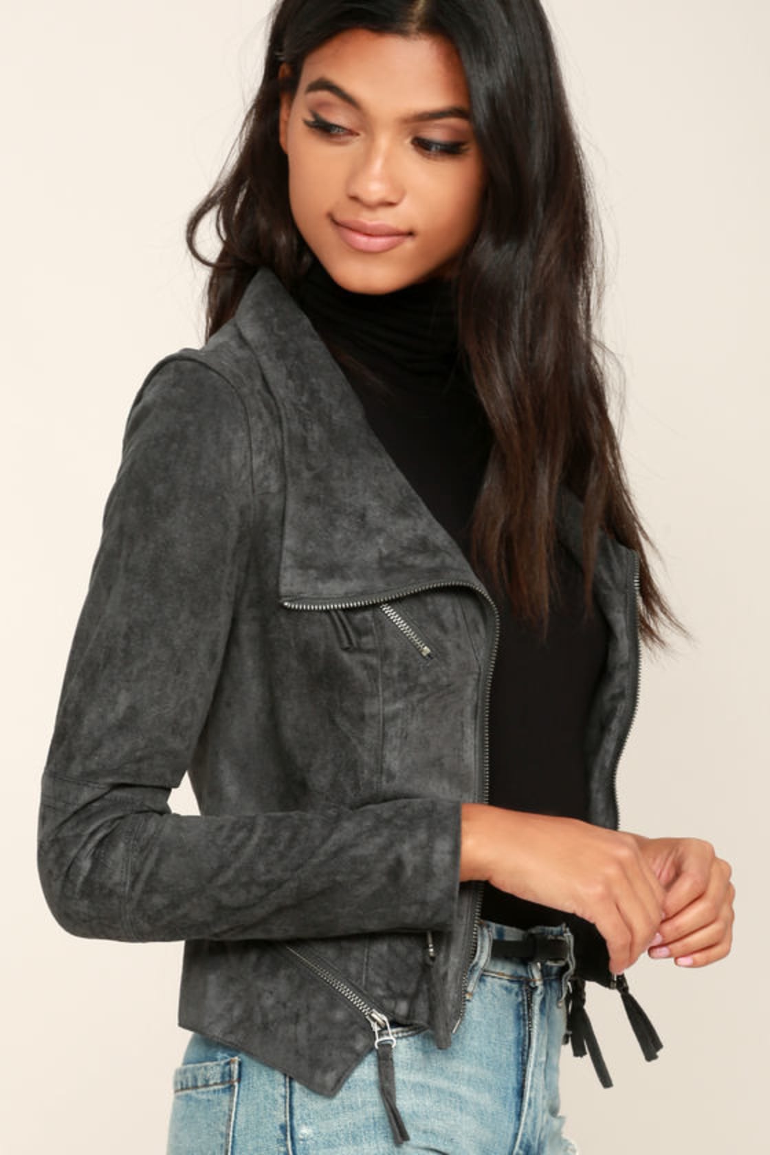 Ready For Anything Charcoal Grey Suede Moto Jacket