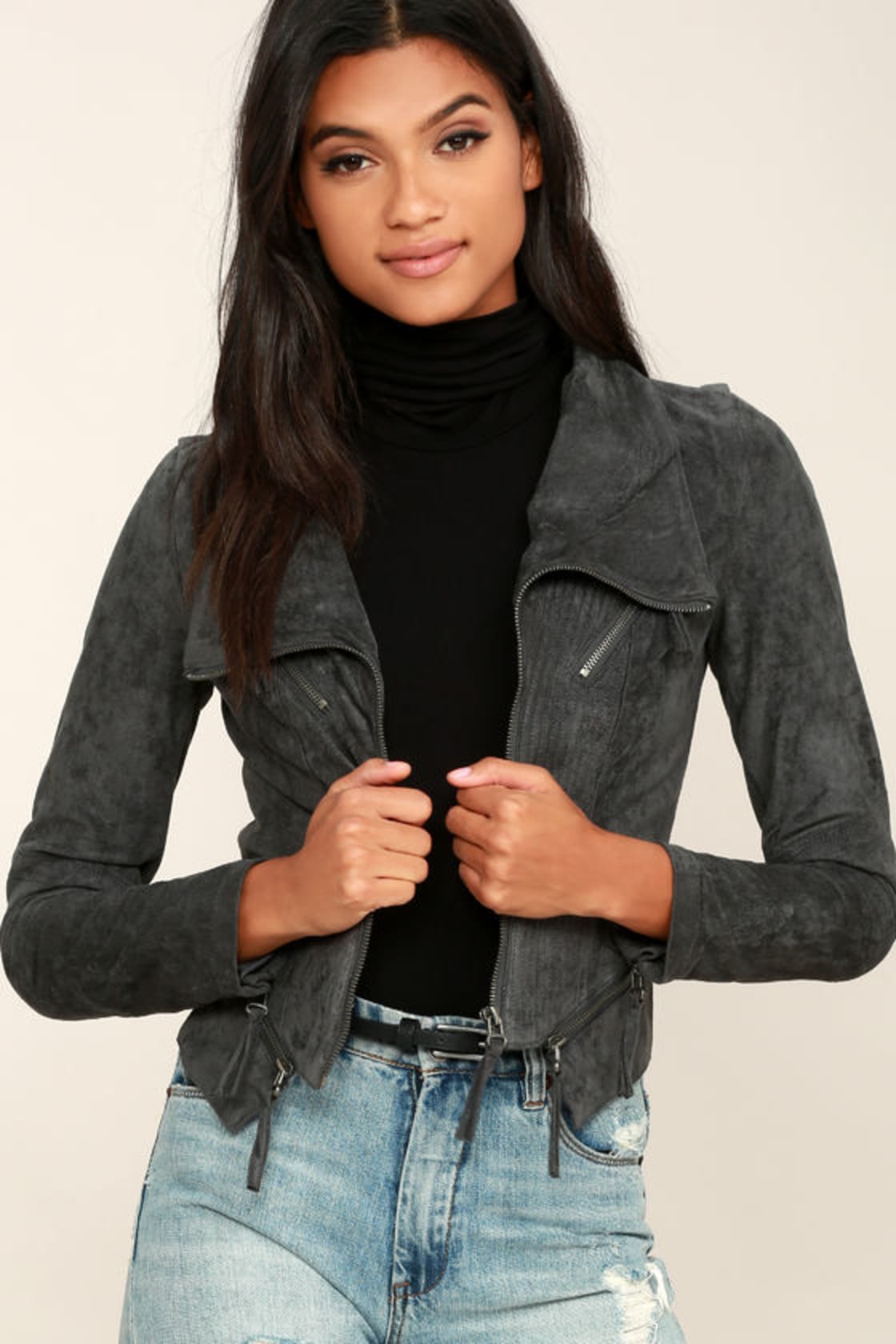 Ready For Anything Charcoal Grey Suede Moto Jacket