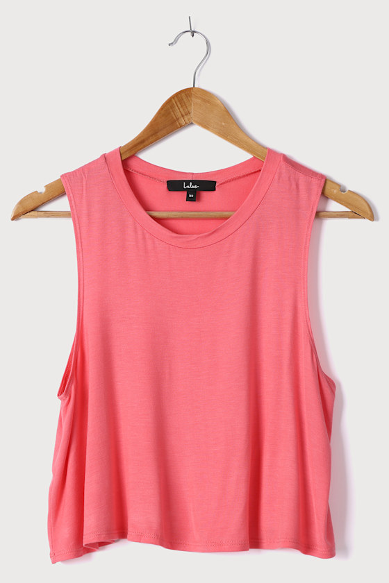 Coral Pink Muscle Tee Basic Sleeveless Top Trendy Muscle Tank Lulus