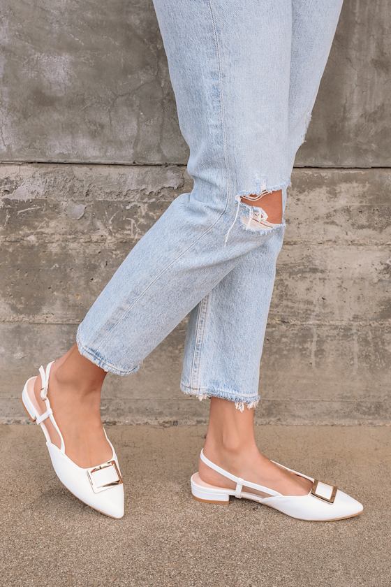 white pointed toe flats